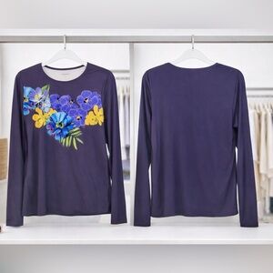 NWOT Lands' End Women's Vibrant Floral Long Sleeve Swim Top/ Rash Guard UPF 50